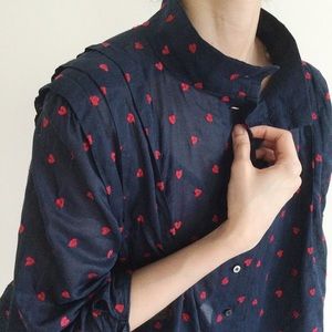Navy Embroidered (Hearts!) Top - Small - Japan Designer Brand journal Standard
